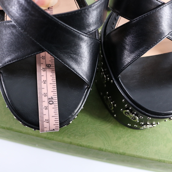 Gucci 41 Janaya Logo Studded Black Platform Heeled Sandals E799 - Picture 7 of 16